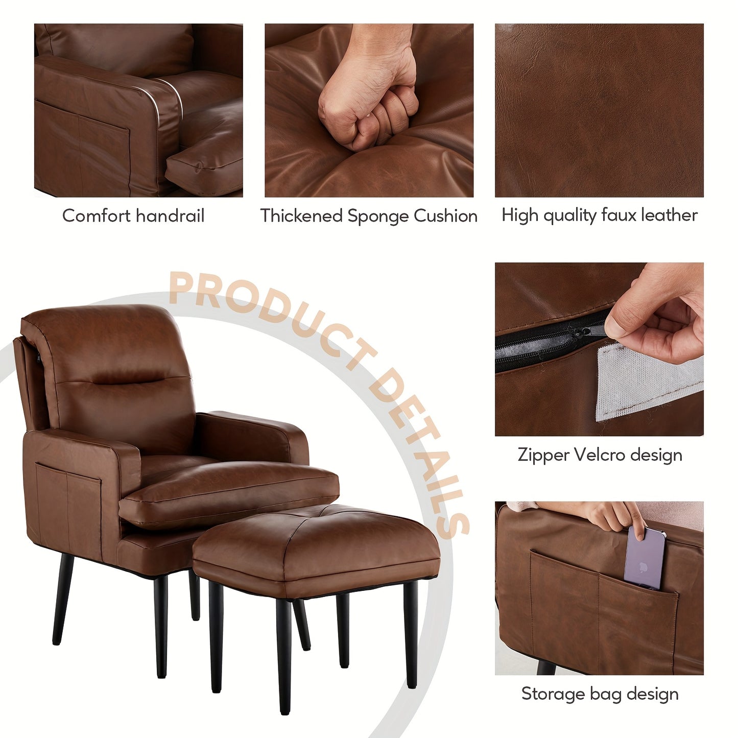 Fauteuil – Relaxstoel – Loungefauteuil – Leunstoel – Zitstoel – 6-Standen Verstelbare Rugleuning – PU-Leder Zitting Met Metalen Onderstel