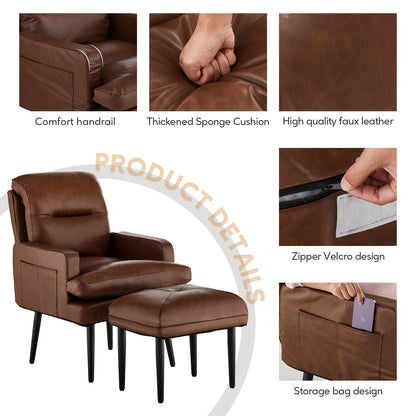 Fauteuil – Relaxstoel – Loungefauteuil – Leunstoel – Zitstoel – 6-Standen Verstelbare Rugleuning – PU-Leder Zitting Met Metalen Onderstel
