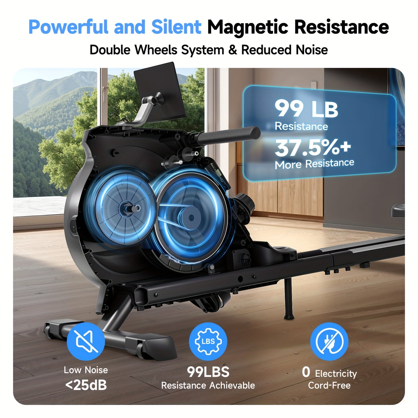 Roeitrainer – Roeimachine – Fitnessapparaat – Fitnessroeier – Magnetische Rower – 16 Weerstandsniveaus – Compact Met Wieltjes