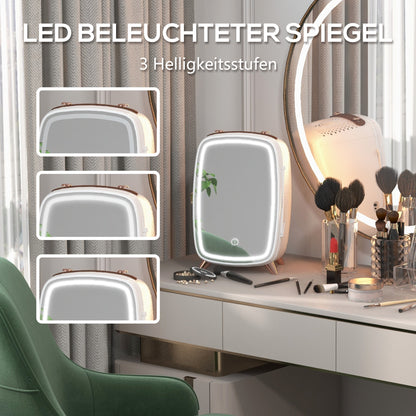 Mini Koelkast – Cosmetica Koelkast – Mini Bar – Koelkastje – Draagbare Koelkast – 6L Inhoud – Verlichte Make-up Spiegel – Stil Geluid – Wit