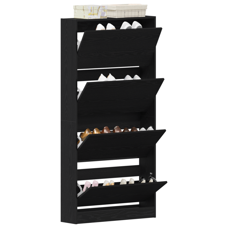 Schoenenrek – Schoenenkast – Schoenenopberger – Schoenenbank – Schoenendiens – Zwart Houten Design – Ruimtebesparend Hoog 80x21x163,5 cm – Duurzaam Hardhout Met Glazen Planken