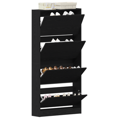 Schoenenrek – Schoenenkast – Schoenenopberger – Schoenenbank – Schoenendiens – Zwart Houten Design – Ruimtebesparend Hoog 80x21x163,5 cm – Duurzaam Hardhout Met Glazen Planken