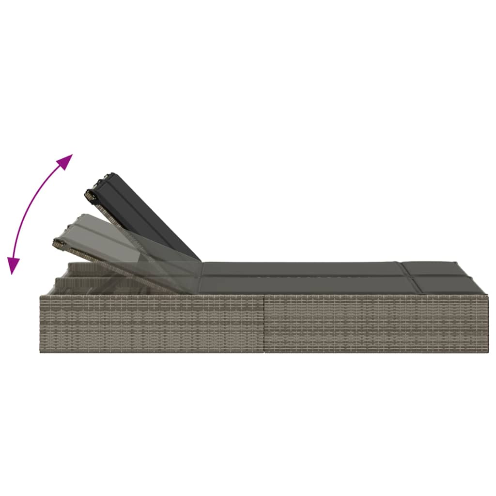 Dubbele Lounger – Tweepersoons Loungeset – Tuinbank – Buitenbank – Ligstoel – Verstelbare Rugleuning – Weerbestendig PE-Rattan Grijs
