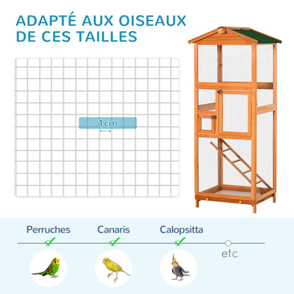 Vogelkooi Large – Vogelkooi Outdoor – Vogelhuis – Vogelnestkast – Volière – Solide Houten Constructie – Weerbestendig Met Asfalt Dak – 68x63x165 cm – Oranje