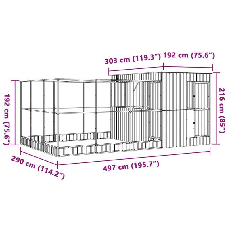 Silvery Galvanized Steel Aviary with Expandable Chamber 497x303x216cm - Heavy-Duty Modular Enclosure, Powder-Coated Finish, Reinforced for Medium Birds, Pet Bird Housing, Bird Enclosure, Sturdy Construction, Weatherresistant