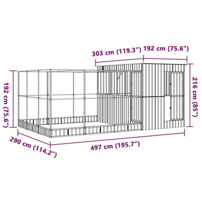 Silvery Galvanized Steel Aviary with Expandable Chamber 497x303x216cm - Heavy-Duty Modular Enclosure, Powder-Coated Finish, Reinforced for Medium Birds, Pet Bird Housing, Bird Enclosure, Sturdy Construction, Weatherresistant