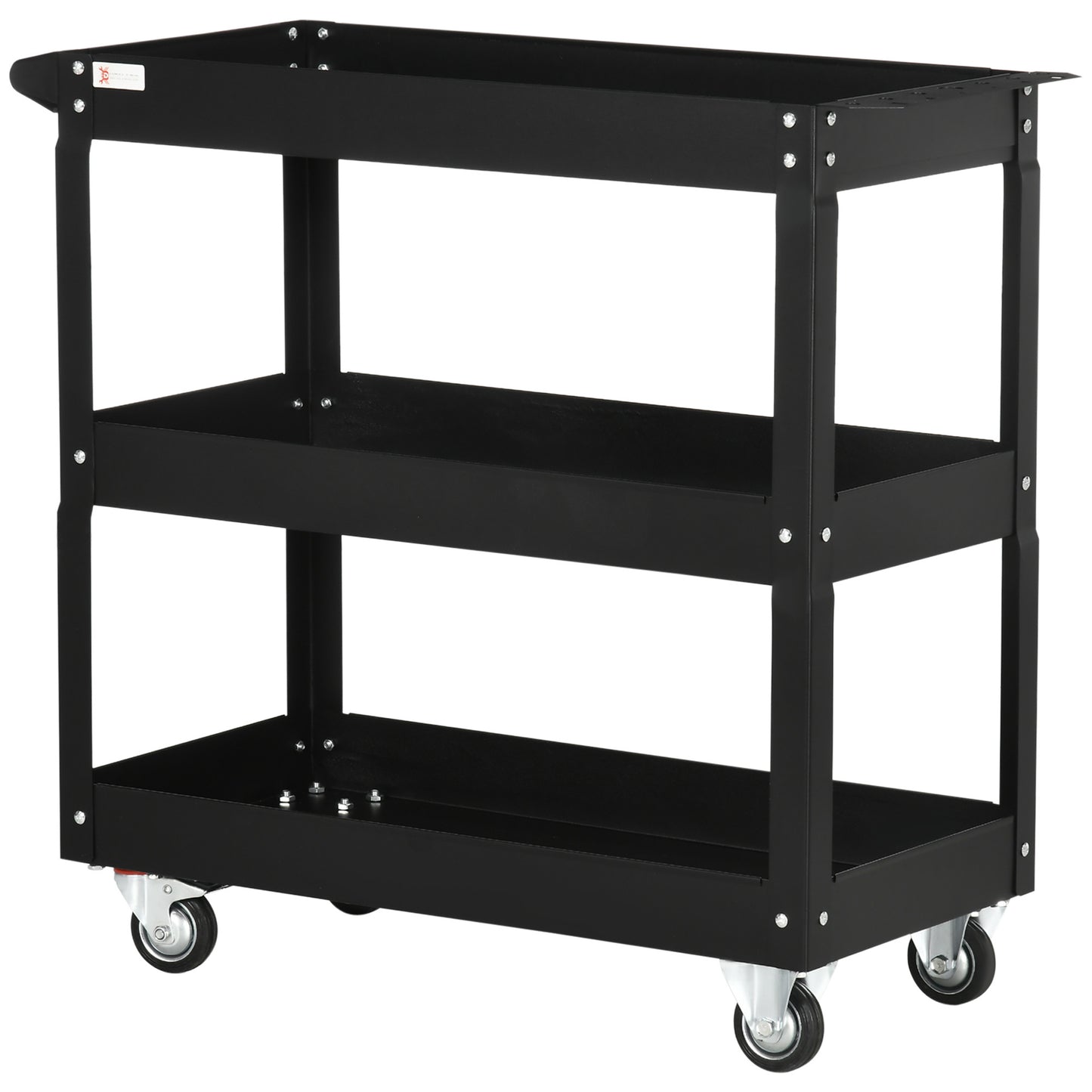 Werkplaatswagen – Gereedschapswagen – Werkbankwagen – Trolley – Opbergrek – Stalen 3-Planken Karren – Max. Belastbaar 150 Kg – Zwart Met Handvat Op Wielen 83x35,3x76 cm