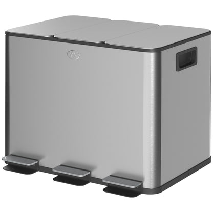 Afvalemmer – Vuilnisbak – Prullenbak – Afvalbak – Afvalcontainer – 3x 20 Liter Compartimenten – Geurfilter Deksel – Vingerafdrukbestendig – Soft-Close Mechanisme – Zilverkleurig