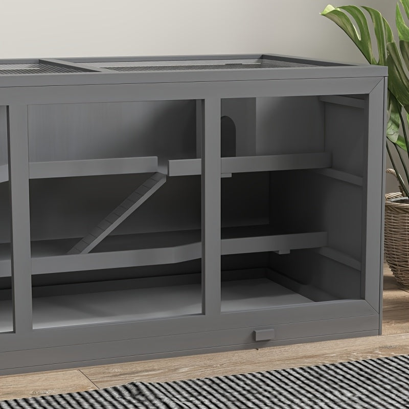 Kleedkooi – Dierenkooi – Knaagdierkooi – Hamsterkooi – Muizenkooi – 3 Verdiepingen Met Trapjes – Ventilatie En Uitneembare Bodem – Stevig Kunststof – Compact Grijs
