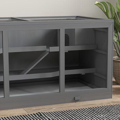 Kleedkooi – Dierenkooi – Knaagdierkooi – Hamsterkooi – Muizenkooi – 3 Verdiepingen Met Trapjes – Ventilatie En Uitneembare Bodem – Stevig Kunststof – Compact Grijs