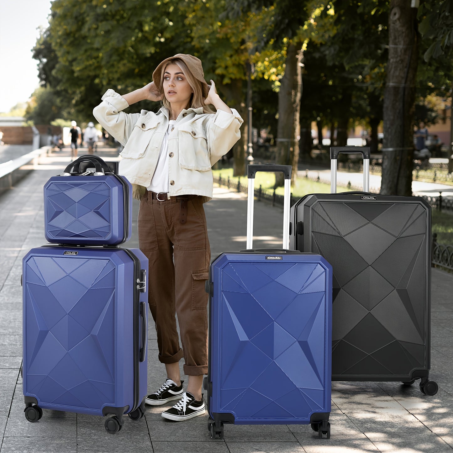 Luggage Set of 4 -12"/20"/24"/28" Expandable Suitcases, Upgraded Zipper, Durable ABS Hard Shell, Blue