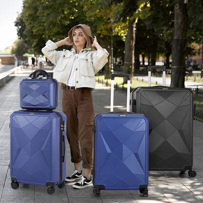 Luggage Set of 4 -12"/20"/24"/28" Expandable Suitcases, Upgraded Zipper, Durable ABS Hard Shell, Blue