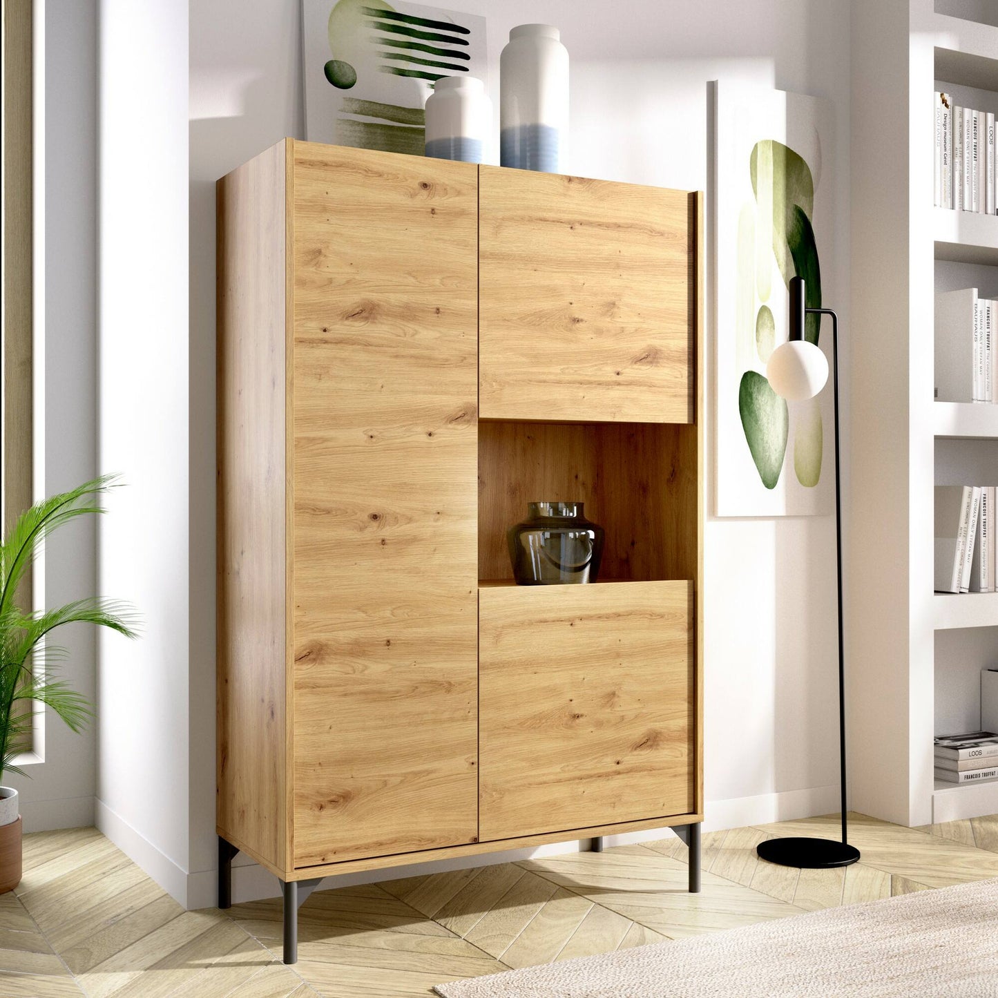 Crono Credenza, High Living Room Buffet, Modern 3-Door Sa Sideboard, 81X43H135 Cm, Available in 3 Colors