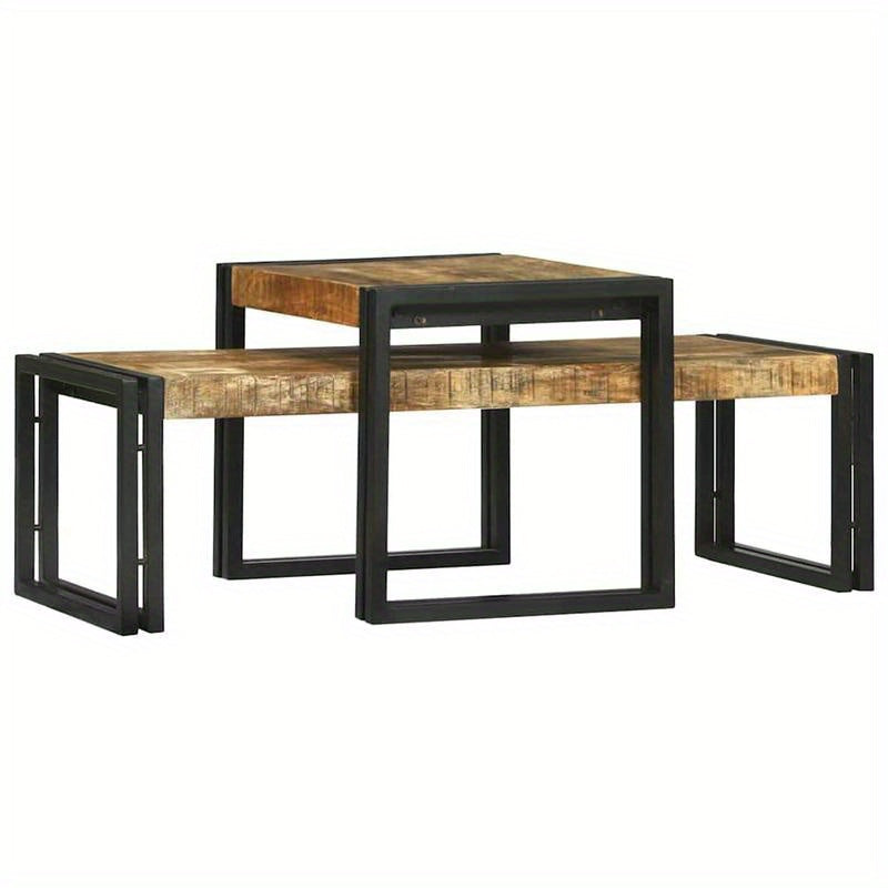 2-Delige Coffee Table Set Massief Ruw Mangowood Removable, Suitable for Indoor Use And Suitable for All Seasons