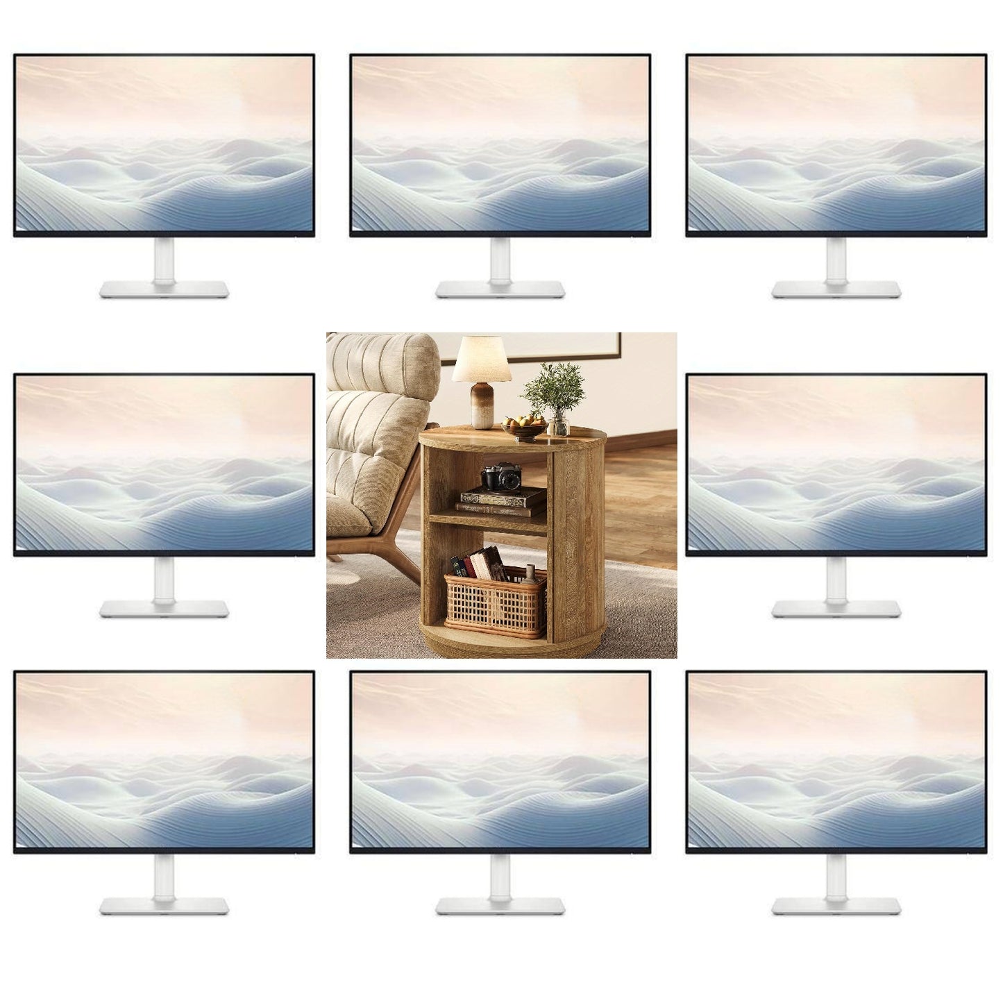 Nachtkastje – Bijzettafel – Opbergtafeltje – Bedtafel – Accenttafel – Ronde Vorm – 3 Opslagniveaus – Natuurlijke Houtlook – Compact & Stevig MDF