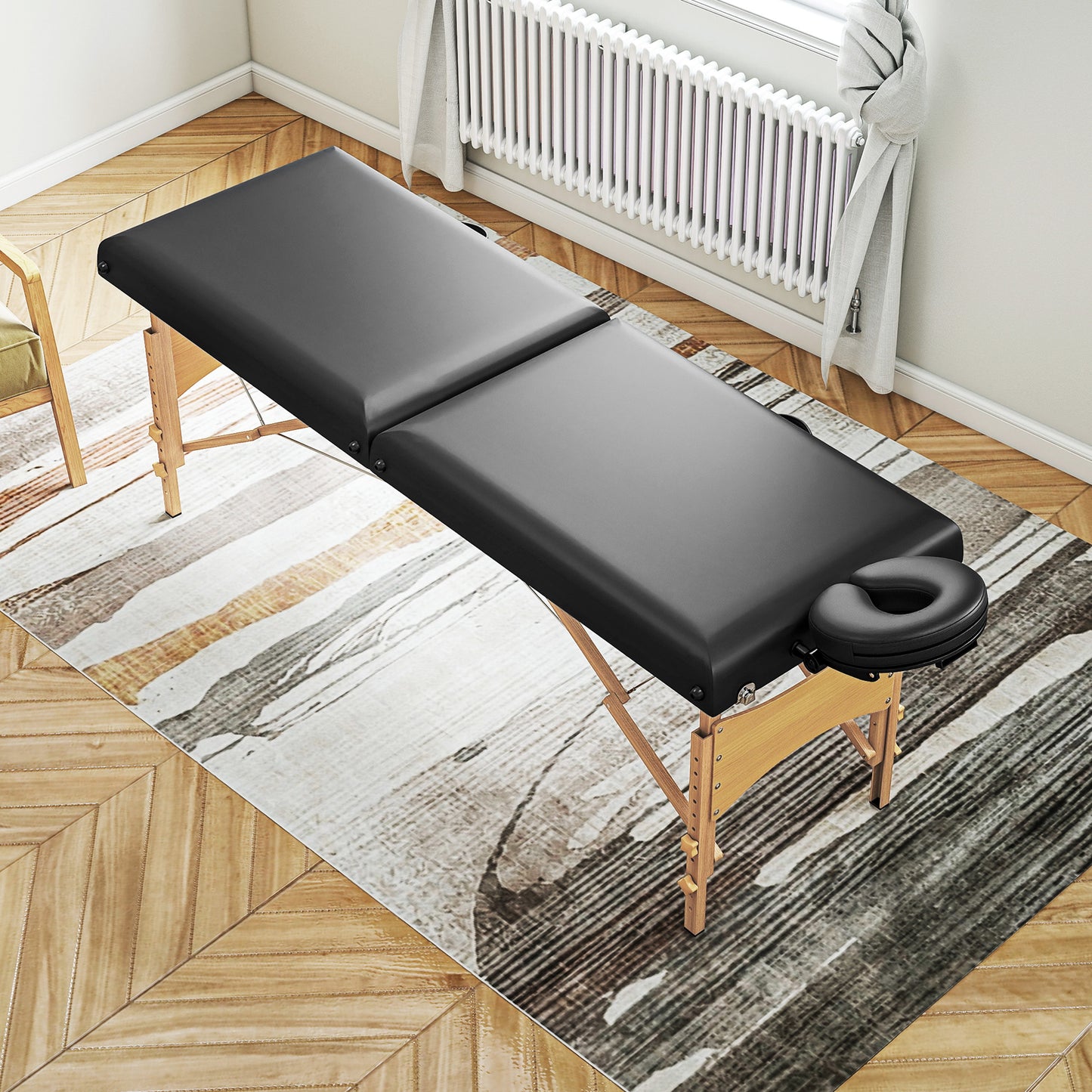 Verstelbare Massagebank – Massagebed – Massagetafel – Massagemeubel – Houten Massagebank – Hoogte Verstelbaar – Opvouwbaar Design – Zwarte Foam Bekleding
