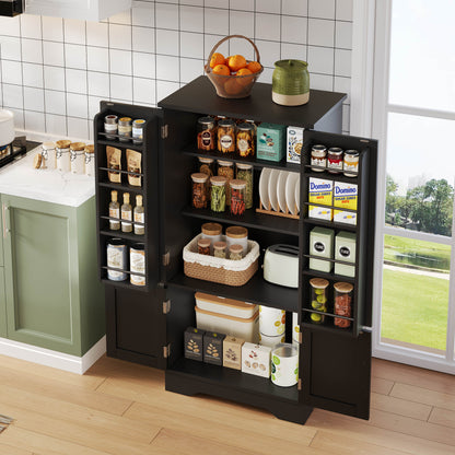 Modern Black Metal Sideboard with Large 4-Door Storage Unit & Adjustable Shelves - Heavy-Duty Floor-Standing Cabinet with Spacious Doors, 120x60x40cm, Sturdy Metal Construction for Kitchen, Dining Room, Living Room - Space-Sa