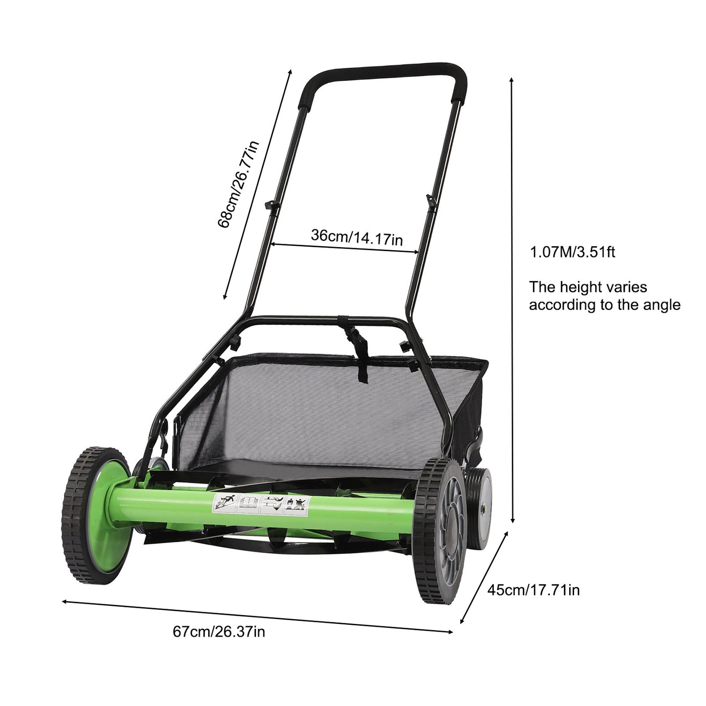 Handgrasmaaier – Handmaaier – Kooimesmaaier – Duwgrasmaaier – Gazonmaaier – 50,8 cm Maaibreedte – 9 Instelbare Maaihoogtes – 65-Mangaan Stalen Messen – Met Opvangzak – Groen