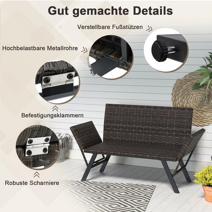 Polyrattan Tuinbank – Tuinbankje – Balkonbank – Buitenbank – Tuinbank Met Verstelbare Armleuningen – Met Sneldrogend Schuimkussen & Verstelbare Rugleuning – 178 x 59 x 89 cm – Grijs