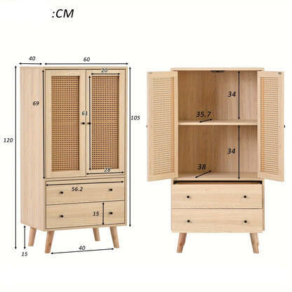 Bamboe Kast – Opbergkast – Ladekast – Opbergmeubel – Dressoir – Verticale Kast Met 2 Deuren En 3 Laden – Duurzaam Natuurlijk Bamboe – Compact 68 Cm Hoog