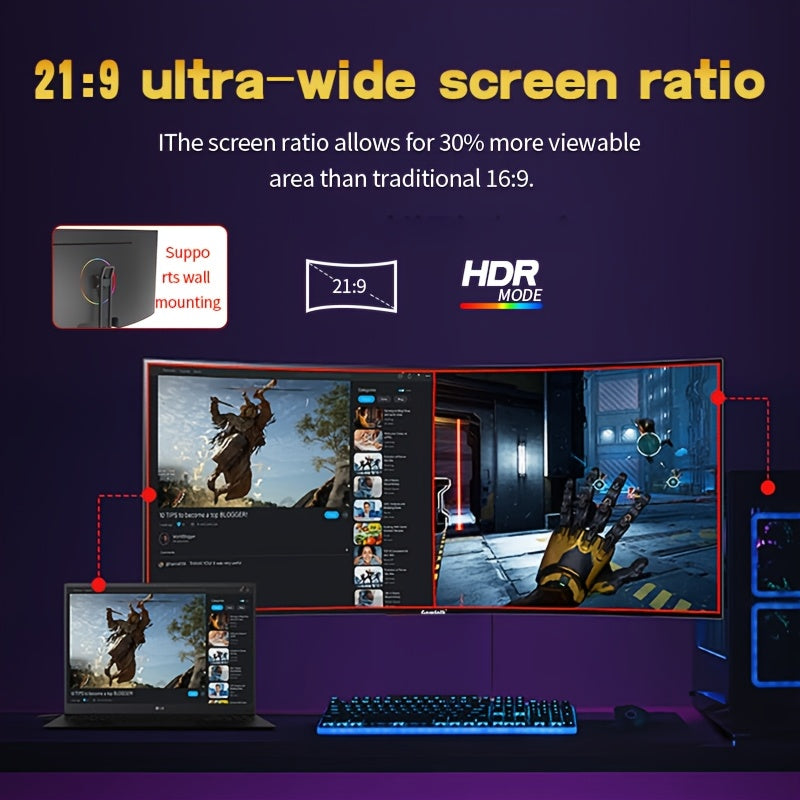 34 Inch Ultrawide Monitor – Curved Scherm – Gaming Monitor – Computer Monitor – UWQHD Beeldscherm – 165Hz Verversingssnelheid – 1500R Kromming & VA Paneel