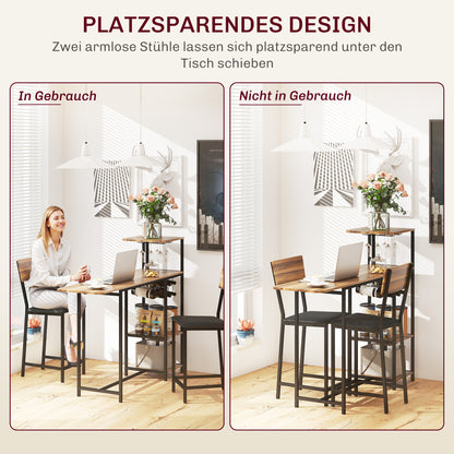 3-Delige Barset – Bar Tafel – Bistro Set – Terrasmeubilair – Huisbar – Bruin – Met Wijnrek en Glashouder – Comfortabele Stoelen met Voetsteunen