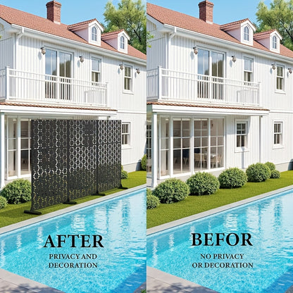 Extra Long 182.88cm Metal Privacy Screen Outdoor/Indoor - Heavy-Duty Freestanding Fence Panel with Stable Base, Modern Design - No Assembly Required, Weatherproof Room Divider for Garden, Patio, Balcony, Poolside - Decorative