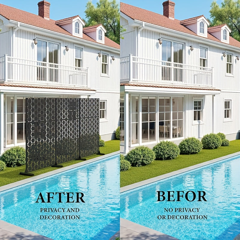 Extra Long 182.88cm Metal Privacy Screen Outdoor/Indoor - Heavy-Duty Freestanding Fence Panel with Stable Base, Modern Design - No Assembly Required, Weatherproof Room Divider for Garden, Patio, Balcony, Poolside - Decorative