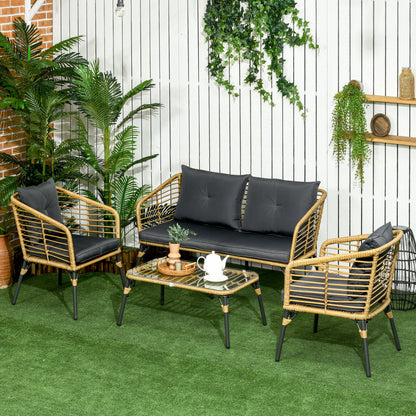 Loungeset Buiten – Tuinmeubel Set – Loungeset Balkon – Tuinbank Met Fauteuils – Zandkleur Met Donkergrijs Kussens – Weerbestendig Met Metalen Frame – Comfortabele Afneembare Kussens