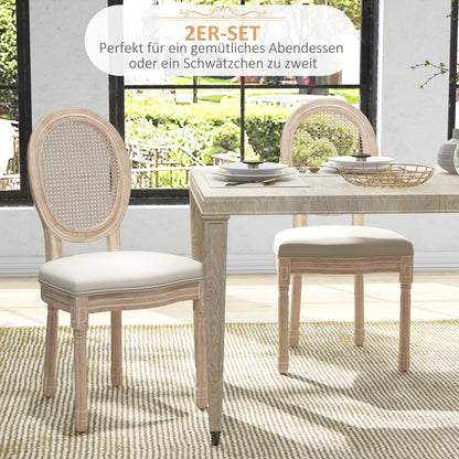 Eetkamerstoel – Keukenstoel – Stoel – Kuipstoel – Vintage Design – Set Van 2 – Rubberhout – Crèmewitte Stoffering