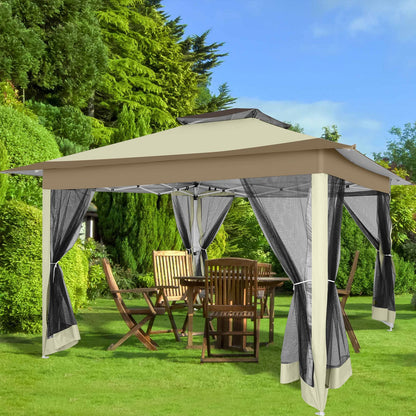 3.6*3.6m Outdoor Gazebo Pop Up Gazebo Canopy With Mosquito Netting Patio Gazebo Canopy Tent Backyard Canopy With 2-Tiered Vented Top 3 Adjustable Height And 144 Square Ft Of Shade