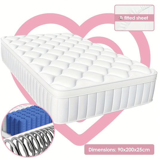 Pocketvering Matras – Binnenvering Matras – Innerspring Matras – 7-Zones Matras – Medium Stevig Matras – 90x200 cm – Ademend Katoenen Hoes – Bewegingsisolatie