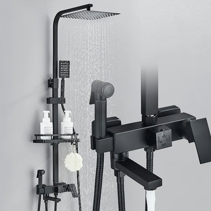 Matzwarte Doucheset – Douchepakket – Regendouche – Handdouche – Badkraan – 30,48 cm Vierkant – Messing – Dual-Function – Wandmontage – Verstelbare Plank – Geen Elektriciteit Nodig