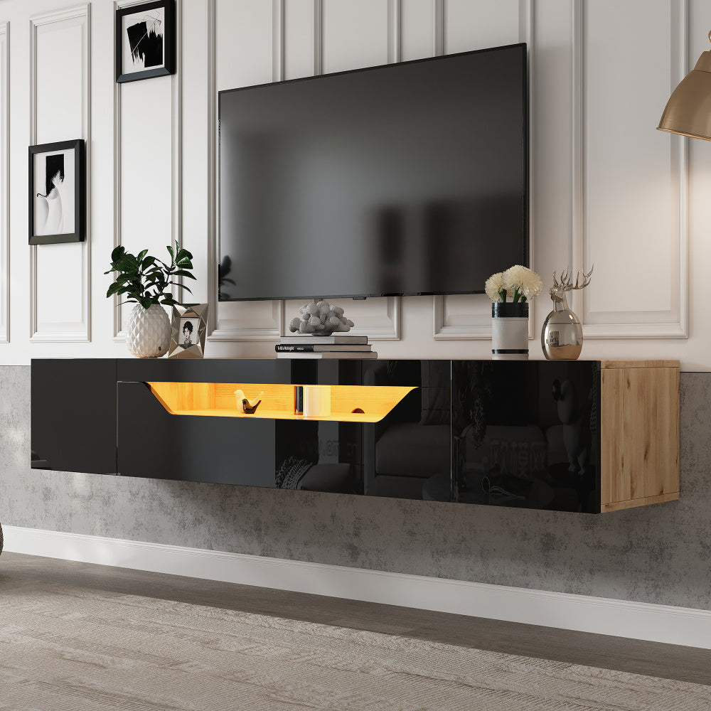 TV-Stand – TV-Meubel – Media Console – Entertainment Unit – TV-Kast – Mat Zwart – Geschikt voor TV’s tot 75 Inch – Extra Lang 180 cm