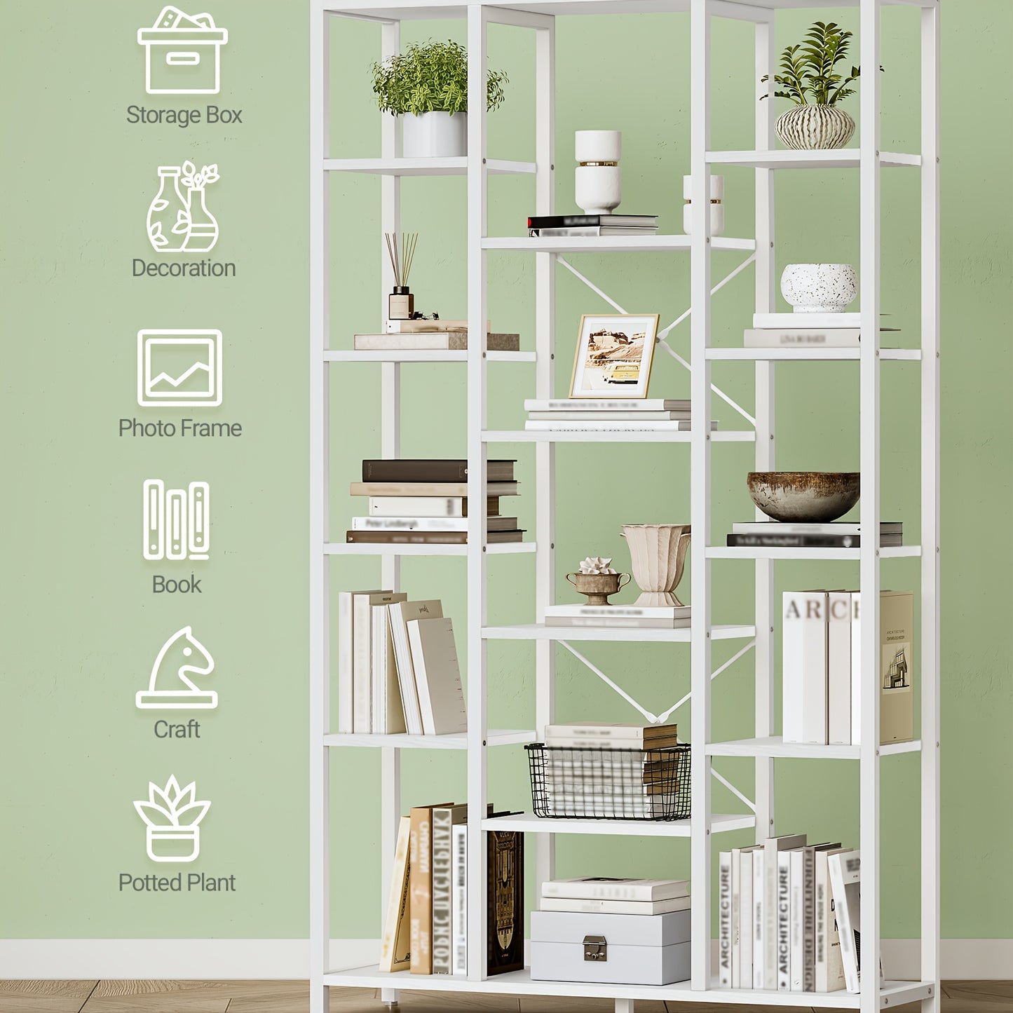 Boekenkast – Boekplank – Boekenrek – Opbergkast – Boekhouder – Wit – 15 Planken – Stevig Houten Frame – 170x100x30 cm