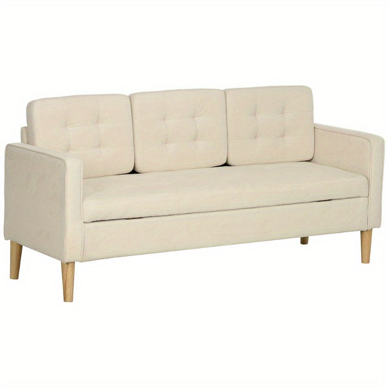 Bankstel – 3-zitsbank – Sofa – Slaapbank – Zetel – Stofbekleding – Met Opbergruimte – 166,5x62x82 cm – Crème wit