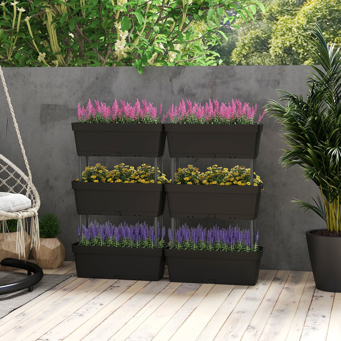 Verticale Plantenbak – Stapelbare Bloembak – Moestuinbak – Balkonkast – Plantentoren – Weerbestendig PP – 6 Stuks Compact Modular