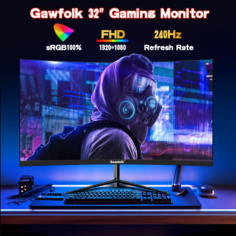32" Curved Gaming Monitor – Gaming Scherm – Computer Monitor – PC Display – Monitor Voor Gamers – 240Hz Refresh Rate – 1ms Reactietijd – FHD 1920x1080 – FreeSync HDR400 – Ergonomische Stand – Compatibel Met PS5/Xbox - QUORE