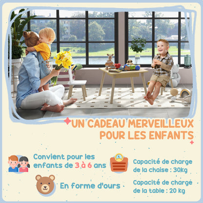 Speelmeubel Kindermeubel Tafelset Kinderstoel Tafel Voor Kinderen – Natuurlijke Houtlook – Krijtbord Reversibel Tafelblad – Handige Opbergruimte