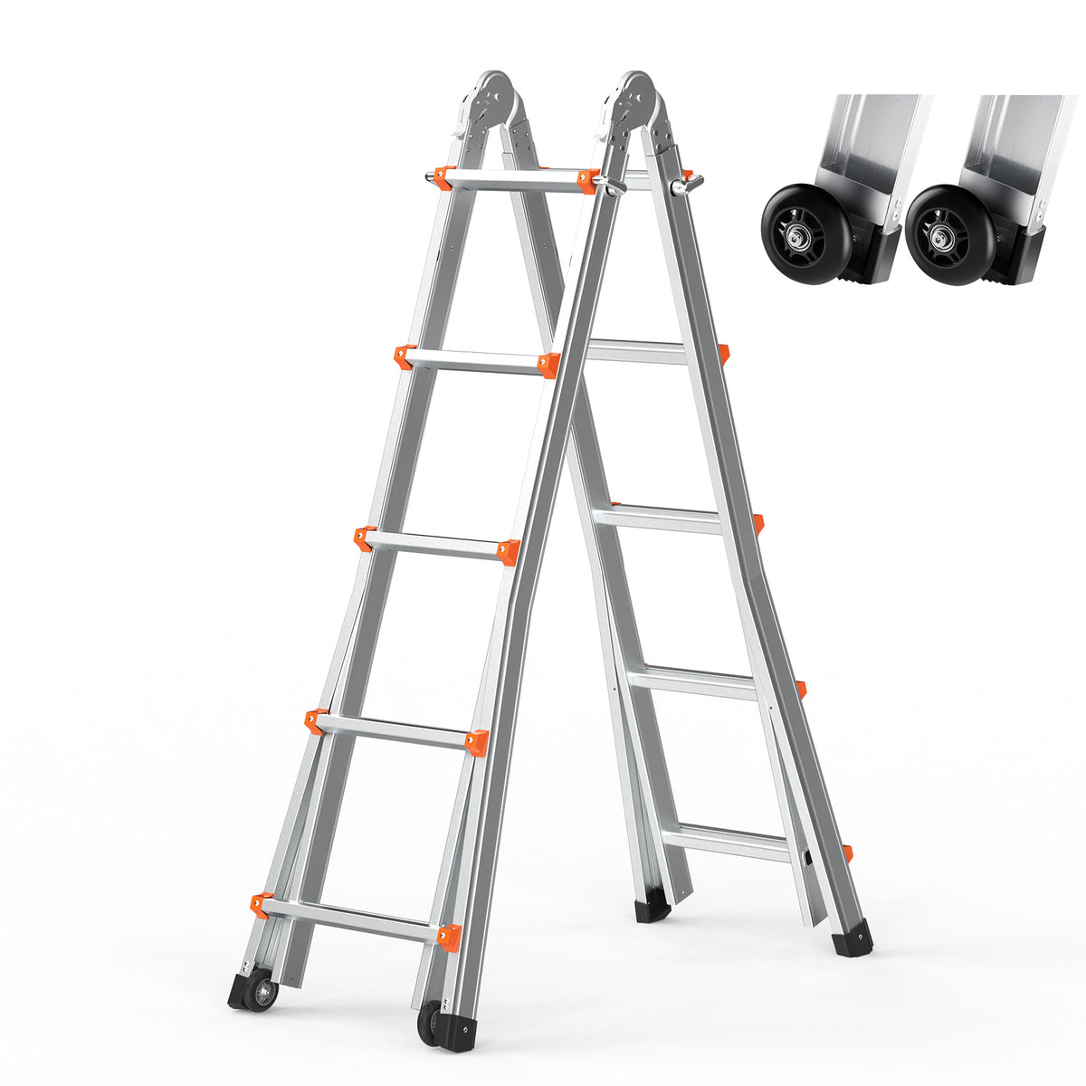 Telescopische A-Frame Ladder – Uitschuifbare Ladder – Opvouwbare Ladder – Werkplatform – Aluminium Ladder – Tot 5,99 Meter Hoogte – Verstelbaar Met Vergrendelde Treden