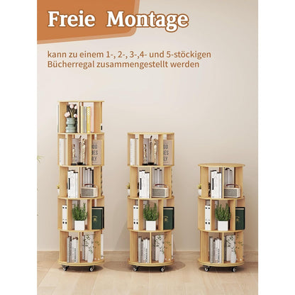 Boekenplank – Boekenrek – Wandplank – Boekenkast – Wandrek – 5 Laags Draaibaar – Massief Hout Met Achterpaneel