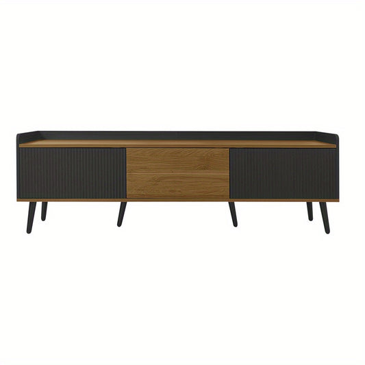 TV Meubel – Tv Kast – Tv Stand – Dressoir – Drie-Deurs Opbergkast – Compact Design – Zwart & Natuurlijk Hout – 160x39x49,5 cm – Duurzaam MDF – Ruime Opbergruimte