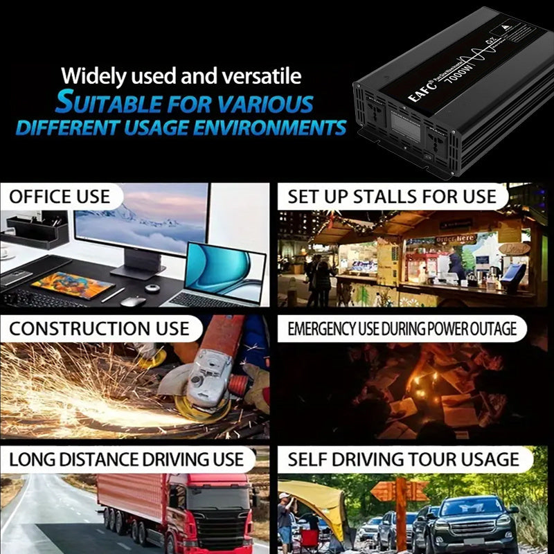Omvormer – Spanningsomvormer – Stroomomzetter – DC naar AC Conversie – 7000W Power Inverter – Zuivere Sinusgolf – LCD Display – Multifunctionele Beveiliging