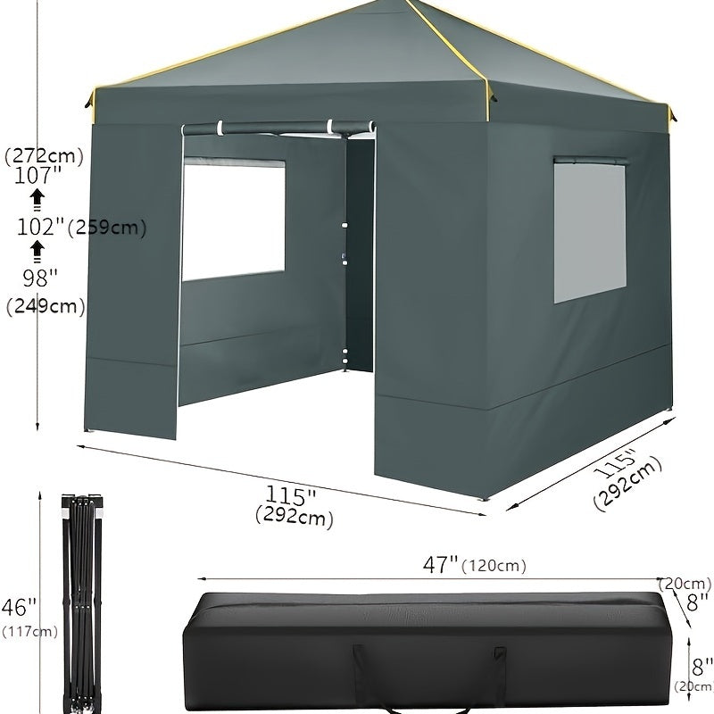 Pop-Up Partytent – Vouwtent – Feesttent – Markttent – Schaduwtent – Blauw – 3×3 Meter – 4 Afneembare Zijwanden