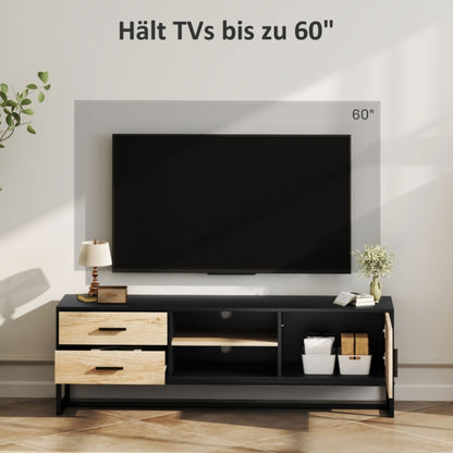 Modern TV Stand with Doors, 2 Drawers & Open Shelves - Heavy-Duty Metal Entertainment Center, Adjustable Shelves, Cable Management, Minimalist Living Room Furniture for Flat-Screen TVs - Sturdy Construction for Home Theater o