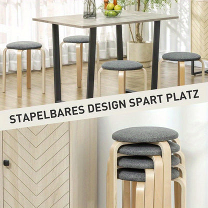 Polsterhocker Im 4Er-Set, Stapelbar, Lackierte Oberfläche, Holzbeine, Grau, Freizeitstuhl, Bequeme Wohnzimmermöbel, Multifunktionaler Sitz, Geeignet Für Wohnzimmer, Schlafzimmer, Esszimmer, Flur, Balkon. Perfekte Heimdekor