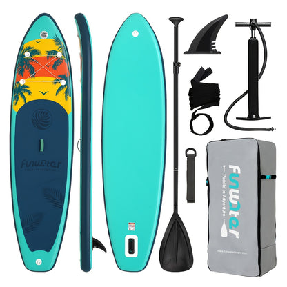 Opblaasbare Paddleboard – SUP Board – Stand Up Paddle – Inflatable Surfboard – Waterboard – Mintgroen Met Kokosnoot Print – 335x84x15 cm – Duurzaam PVC