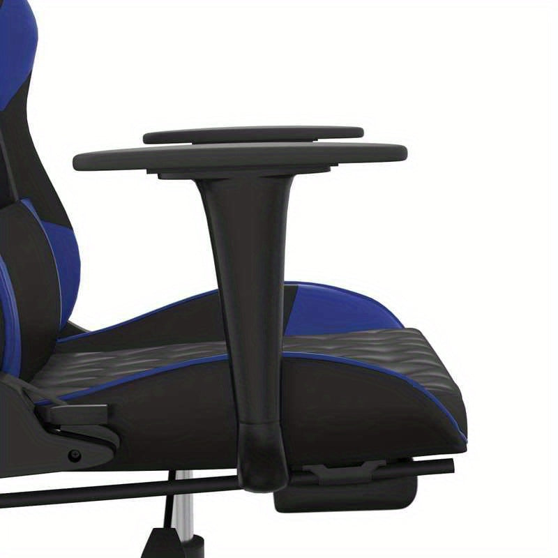 Gaming chair with footrest, black and blue faux leather for gaming PC