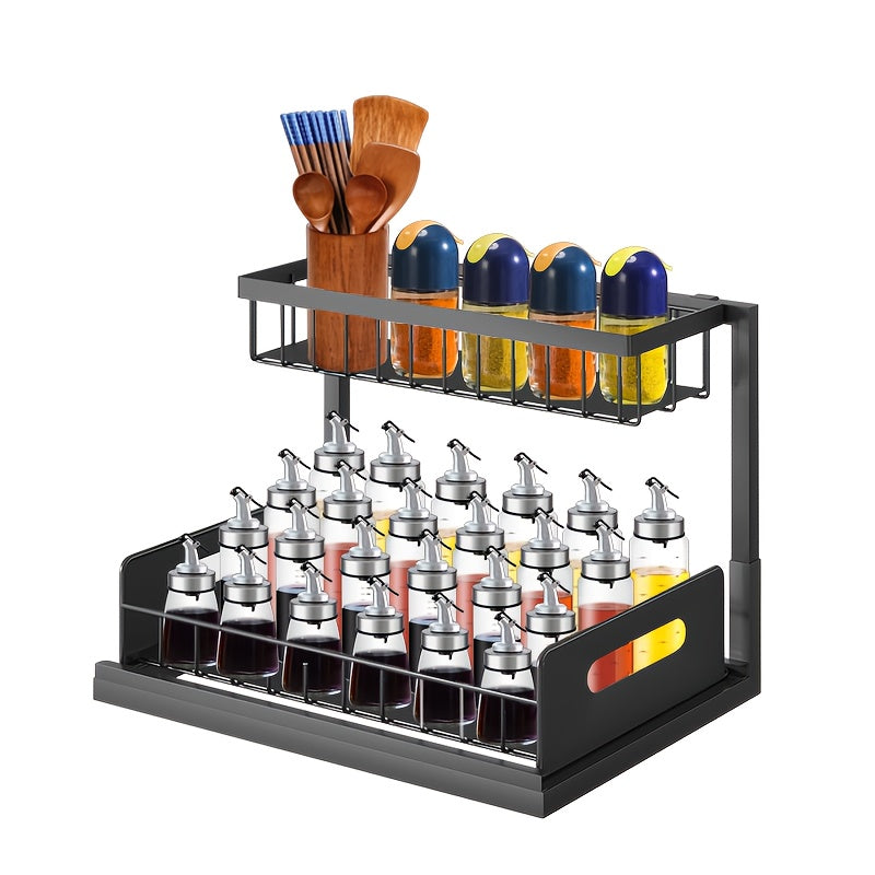 Ladeorganizer – Ladeverdeler – Keukenkastorganizer – Badkamerrek – Opbergmand – Uitschuifbare Lade – Verstelbare Hoogte – Metalen Stevige Constructie – Compact L-vormig Design 27x36x28 cm – Zwarte Roestbestendige Afwerking
