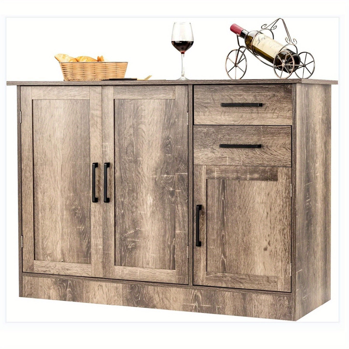 Kitchen Buffet Kast – Dressoir – Opbergkast – Sideboard – Buffetkast – Grijs – MDF Materiaal – Verstelbare Plank